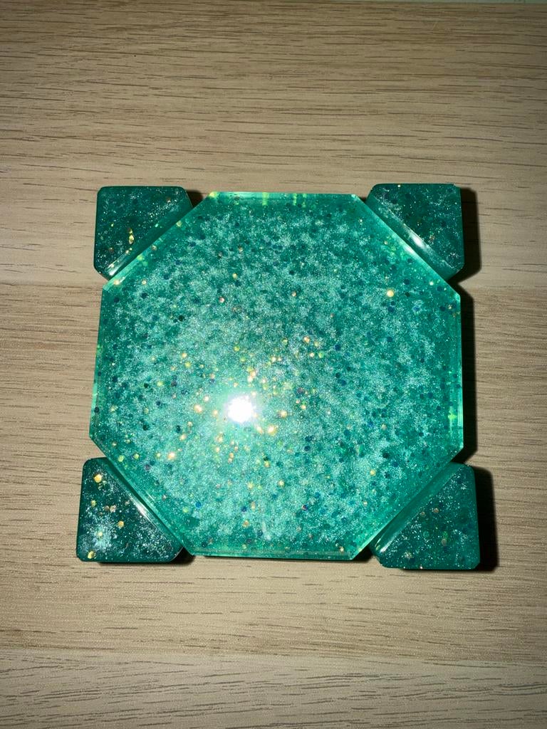 Handgemaakte Onderzetters met Houder - Groen Glitter, Ophalen of Verzenden, Zo goed als nieuw