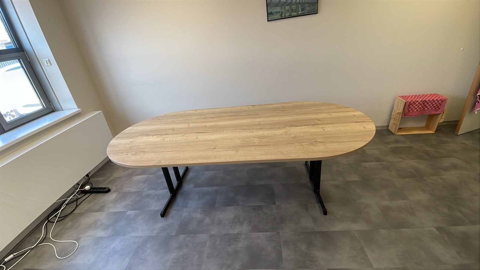 Moderne ovale tafel 120x240 cm - Houtlook, Ophalen, 100 tot 150 cm, 200 cm of meer, Zo goed als nieuw