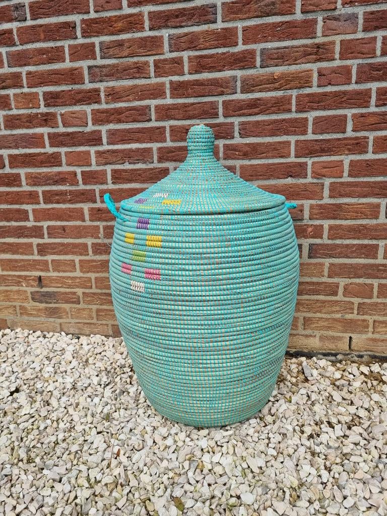 Afrikaanse turquoise wasmand opbergmand uit Senegal Fairtrad, Ophalen of Verzenden, Nieuw