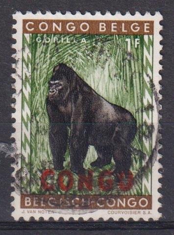Congo 1960 Gorilla Opdruk, Postzegels en Munten, Verzenden, Gestempeld, Dier of Natuur