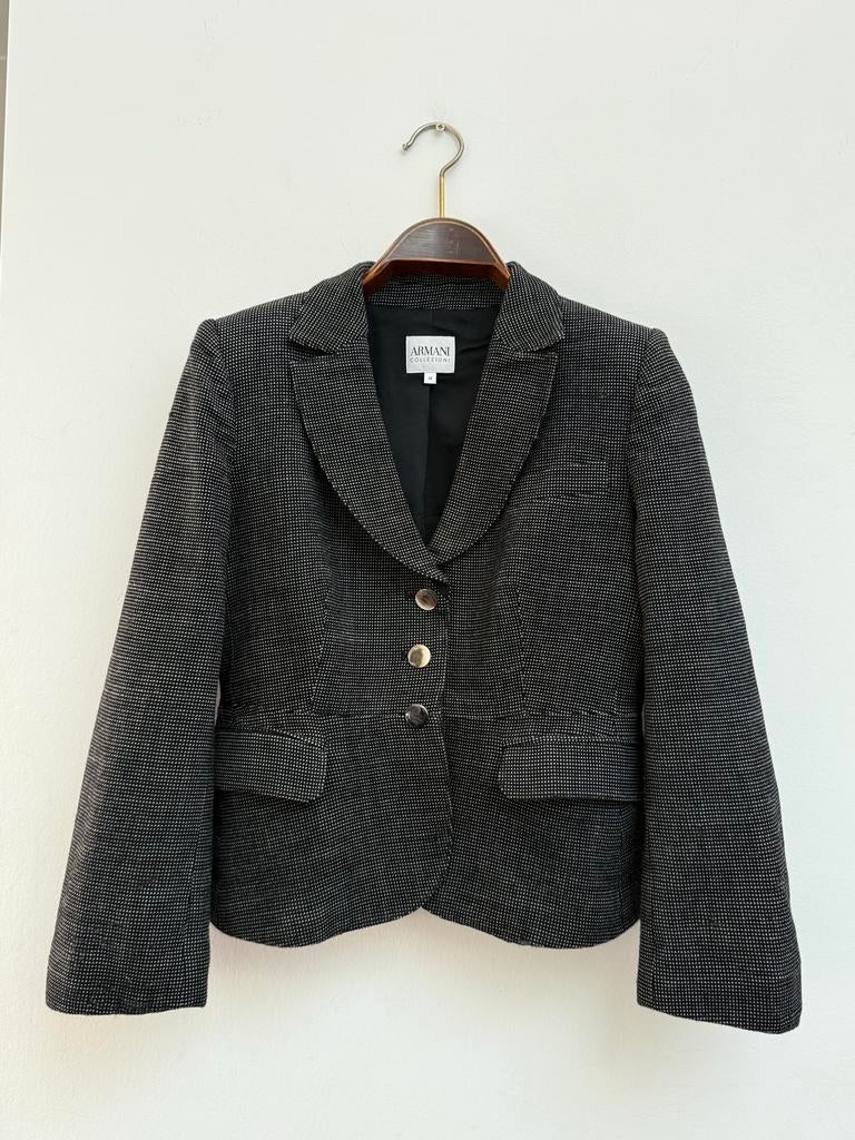 Armani Collezioni Wollen Blazer Zwart Wit - Maat M (IT44/FR4, Maat 38/40 (M), Zwart, Ophalen of Verzenden, Jasje