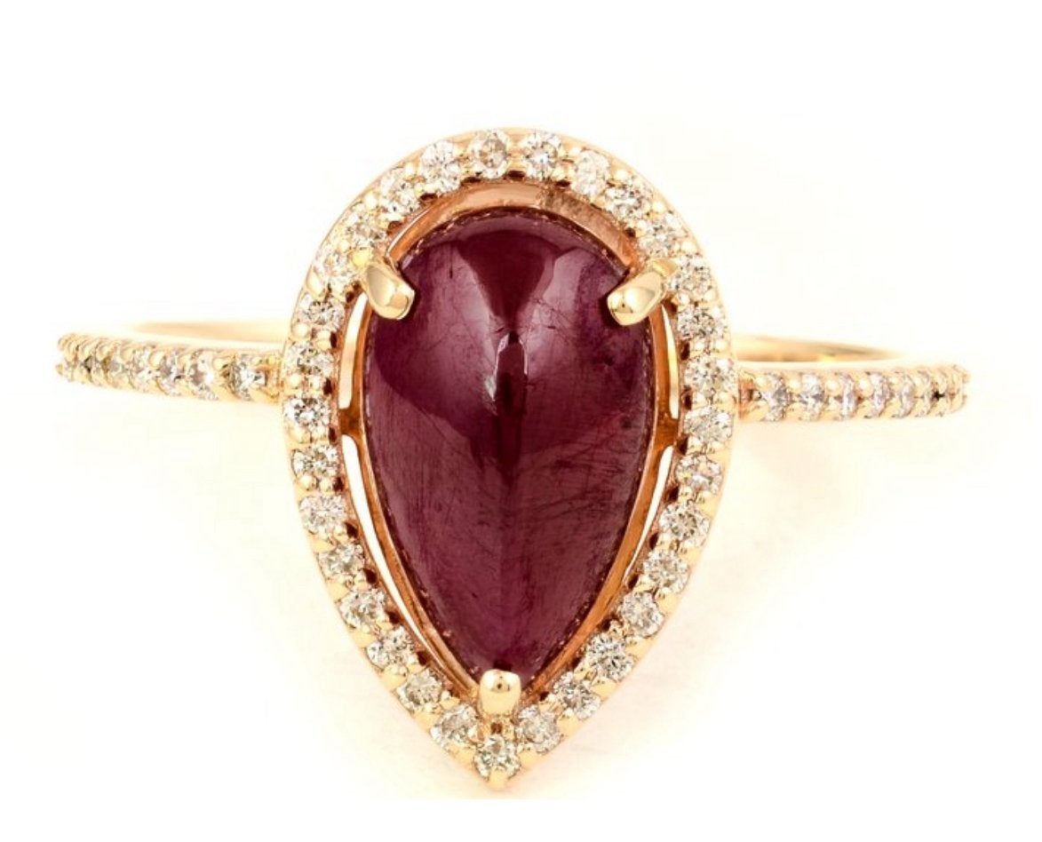 14k gold ring with ruby and natural diamonds + certificate, Ophalen, Zo goed als nieuw, Goud