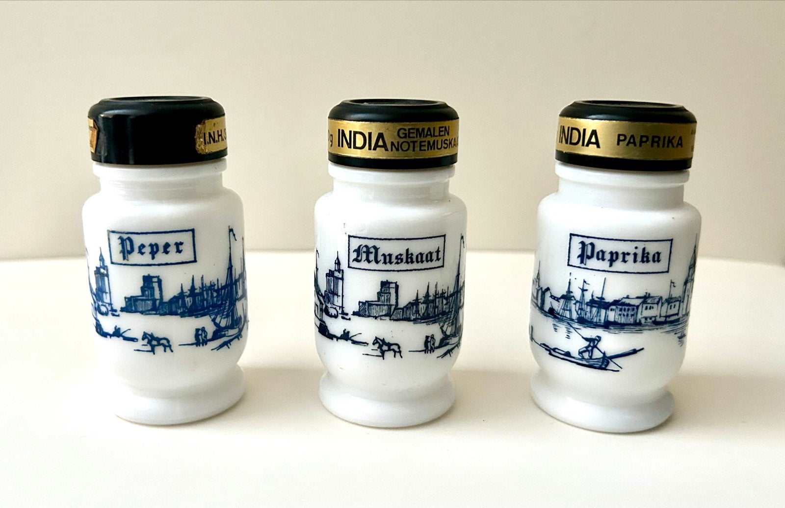 Set van 3 Vintage Delfts Blauw Kruidenpotjes, Antiek en Kunst, Ophalen of Verzenden