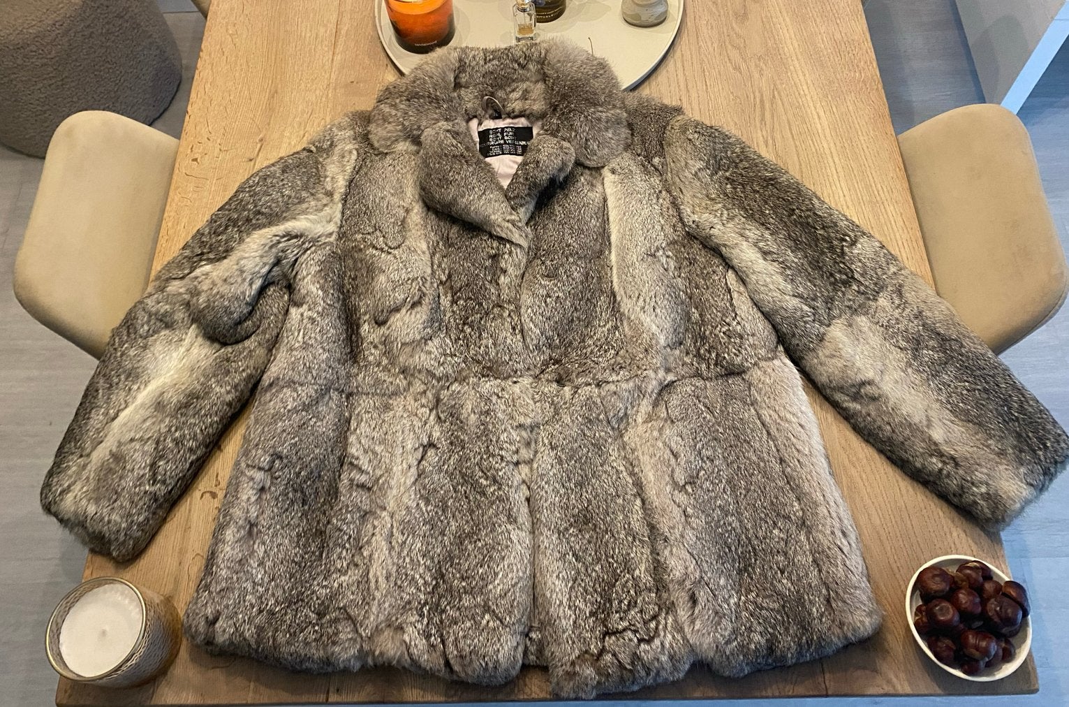 Prachtige bontjas, Ophalen of Verzenden, Zo goed als nieuw, Maat 46/48 (XL) of groter, Grijs