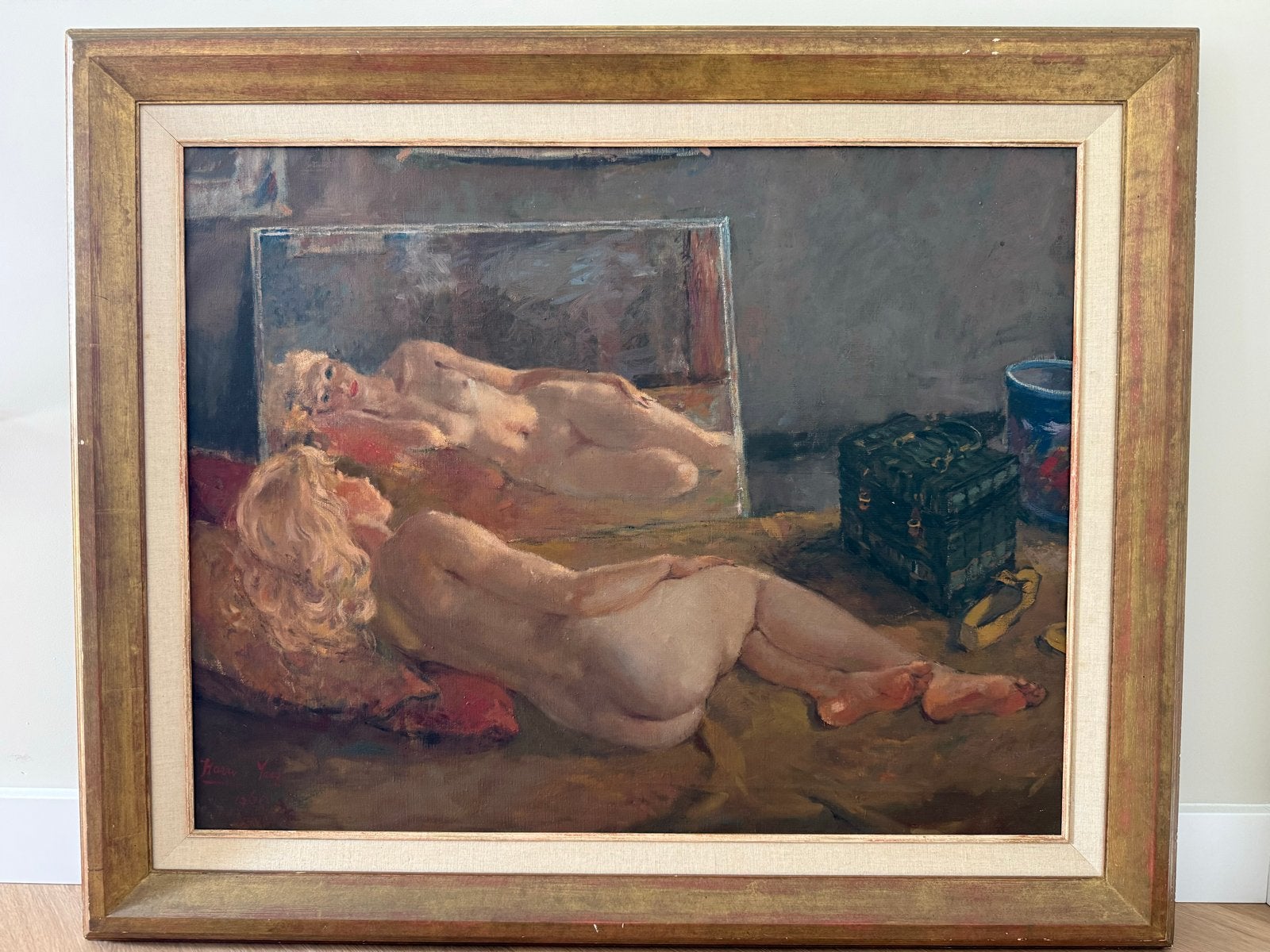 Olieverfschilderij Harry Maas naaktmodel met spiegel,  1960, Ophalen, Gedateerd, Doek, Portret of Personen