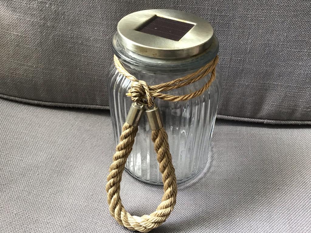 Sfeervolle Solar Glazen Pot met Touw - Tuinverlichting,1 eur, Ophalen of Verzenden, Zo goed als nieuw
