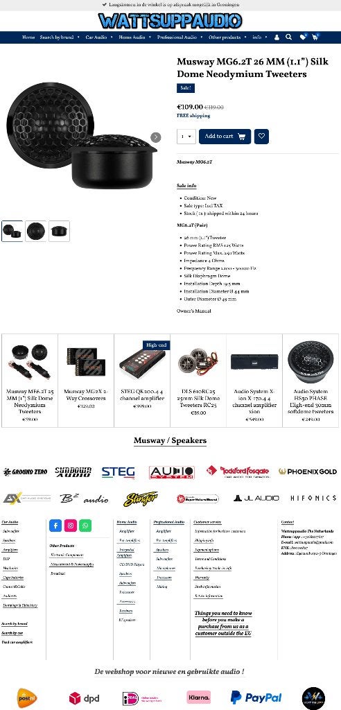 MusWay MG6.2T high end 26mm Tweeter set 125 watts RMS, Auto diversen, Autospeakers, Audio-design, Nieuw, Am Breilingsweg 3, 76709 Kronau, Duitsland