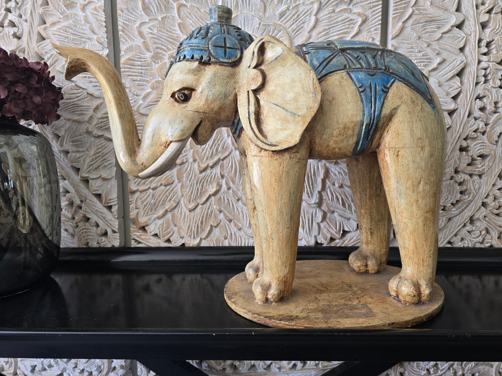 Houten olifant 50 cm hoog en 64 cm breed, Verzamelen, Beelden en Beeldjes, Ophalen, Dier