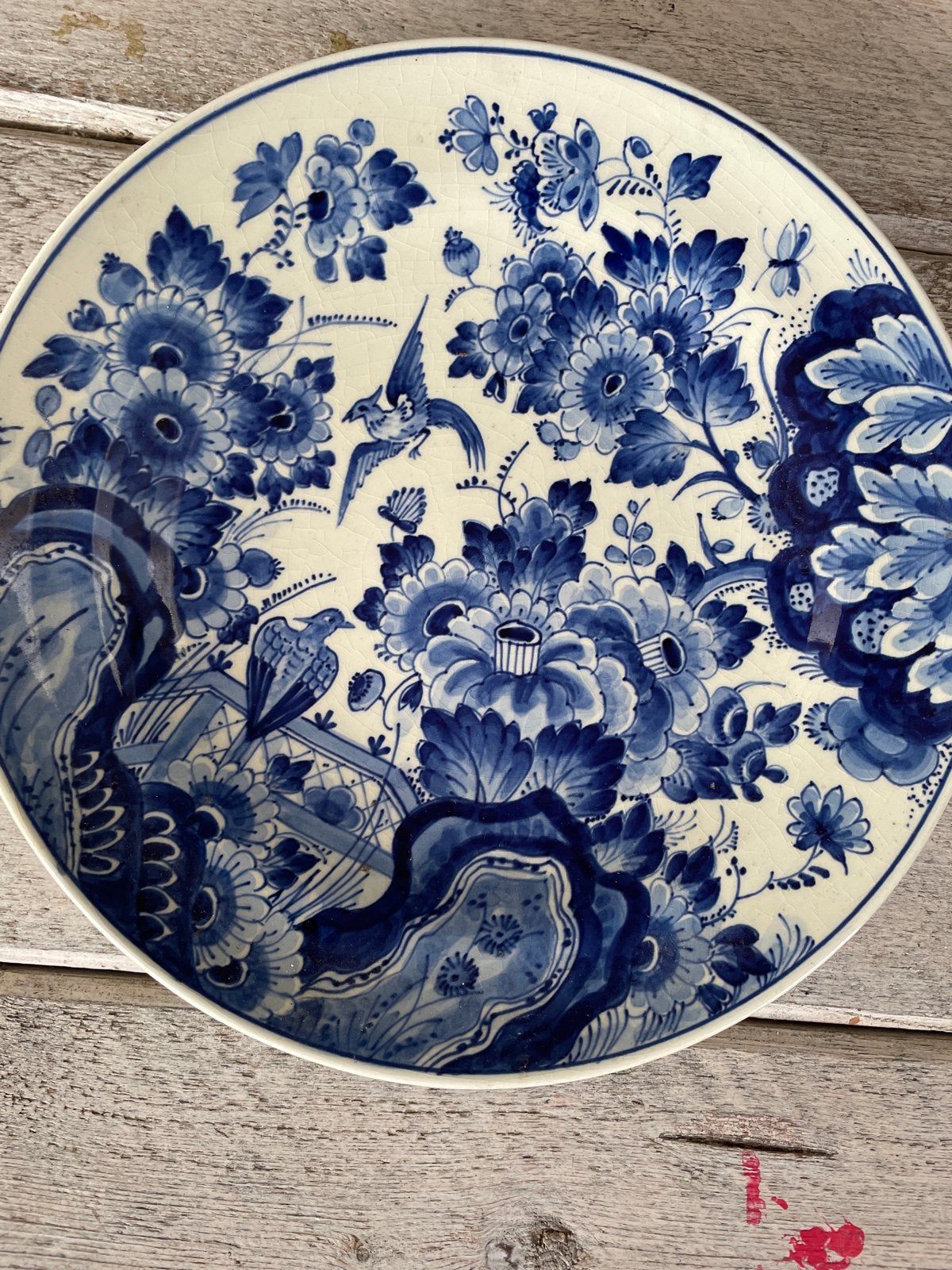 Antiek Delfts Blauw Wandbord met Vogel- en Bloemmotief, Antiek en Kunst, Ophalen of Verzenden