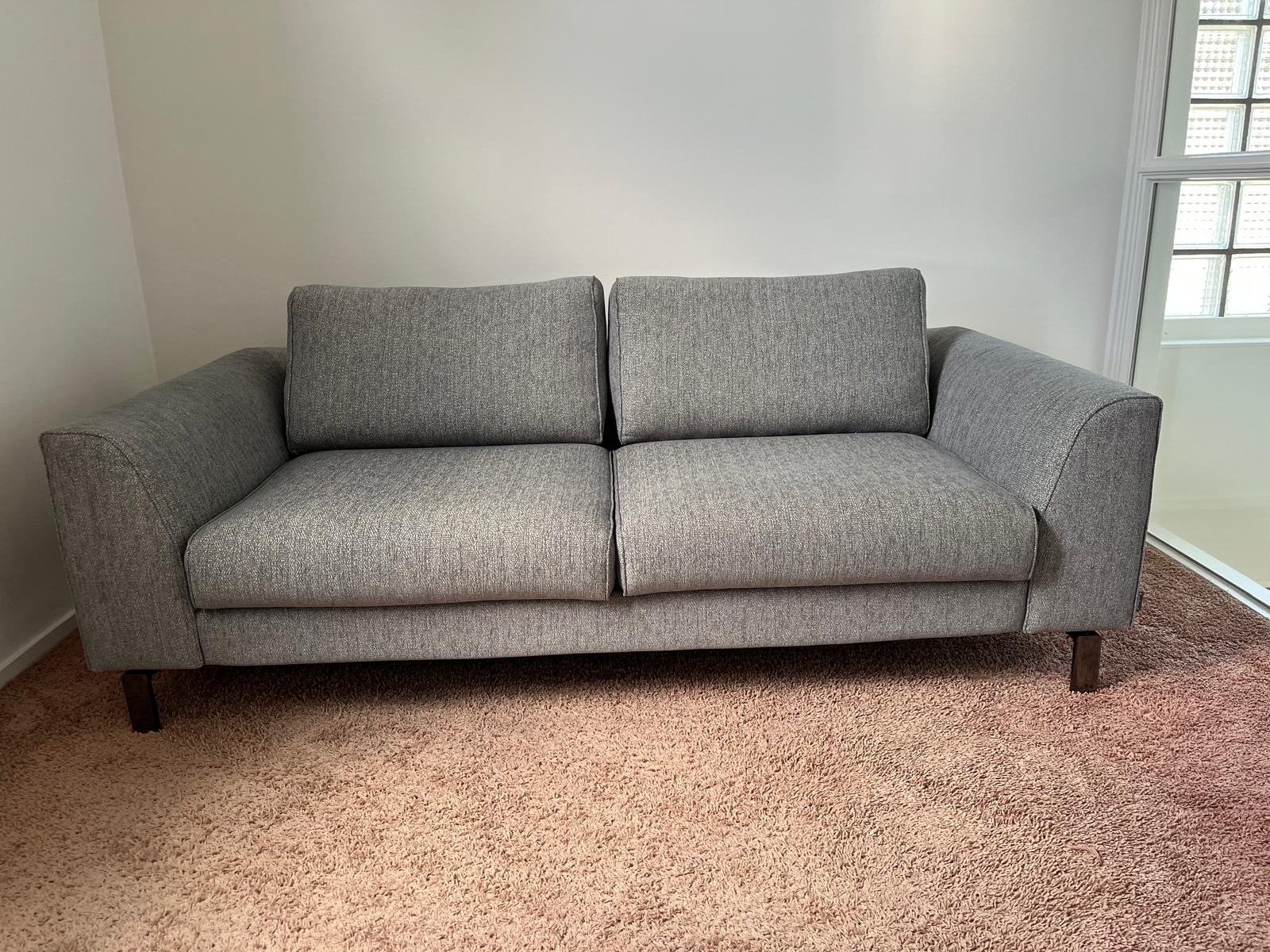 Merk Baenks 2-zitsbank - Blauwgrijs met glans poten, Gebruikt, 150 tot 200 cm, Tweepersoons, 75 tot 100 cm