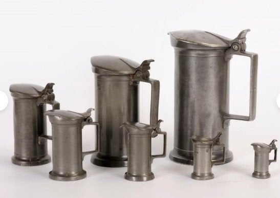 Tinnen kannen set (7) - Tin - 19e eeuw, Antiek en Kunst, Ophalen of Verzenden