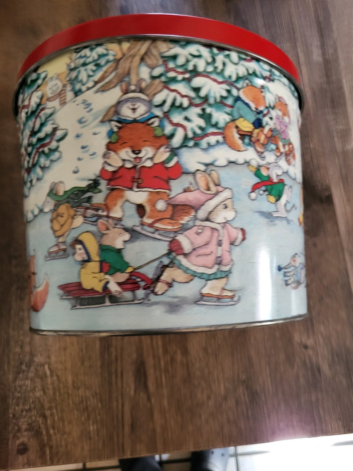 Vintage Kerst Koekblik met Dieren op het IJs, Verzamelen, Blikken, Ophalen of Verzenden, Gebruikt, Koek(jes), Overige merken