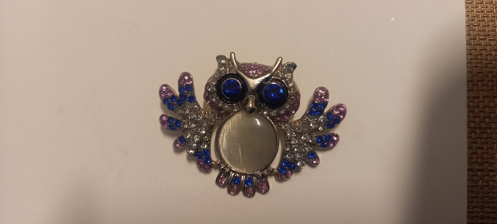 Zilverkleurige Uilenhanger met Strass en Kattenoog, Ophalen of Verzenden