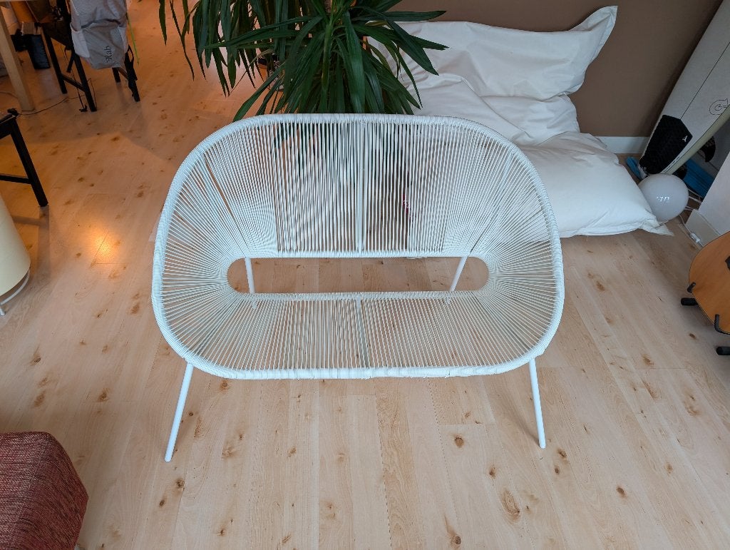 Fraai wit zitbankje, Ophalen, 125 cm of meer, Zo goed als nieuw, Rechthoekig