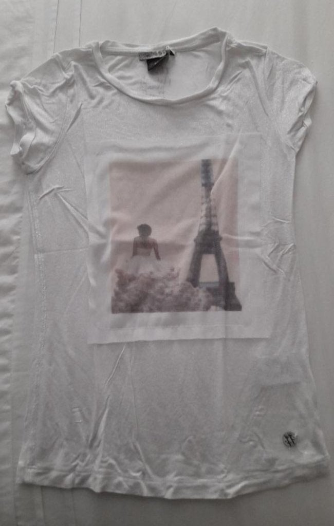 Wit t-shirt met print, Baker Bridge, maat 152, meisje., Gebruikt, Meisje, Ophalen of Verzenden, Shirt of Longsleeve