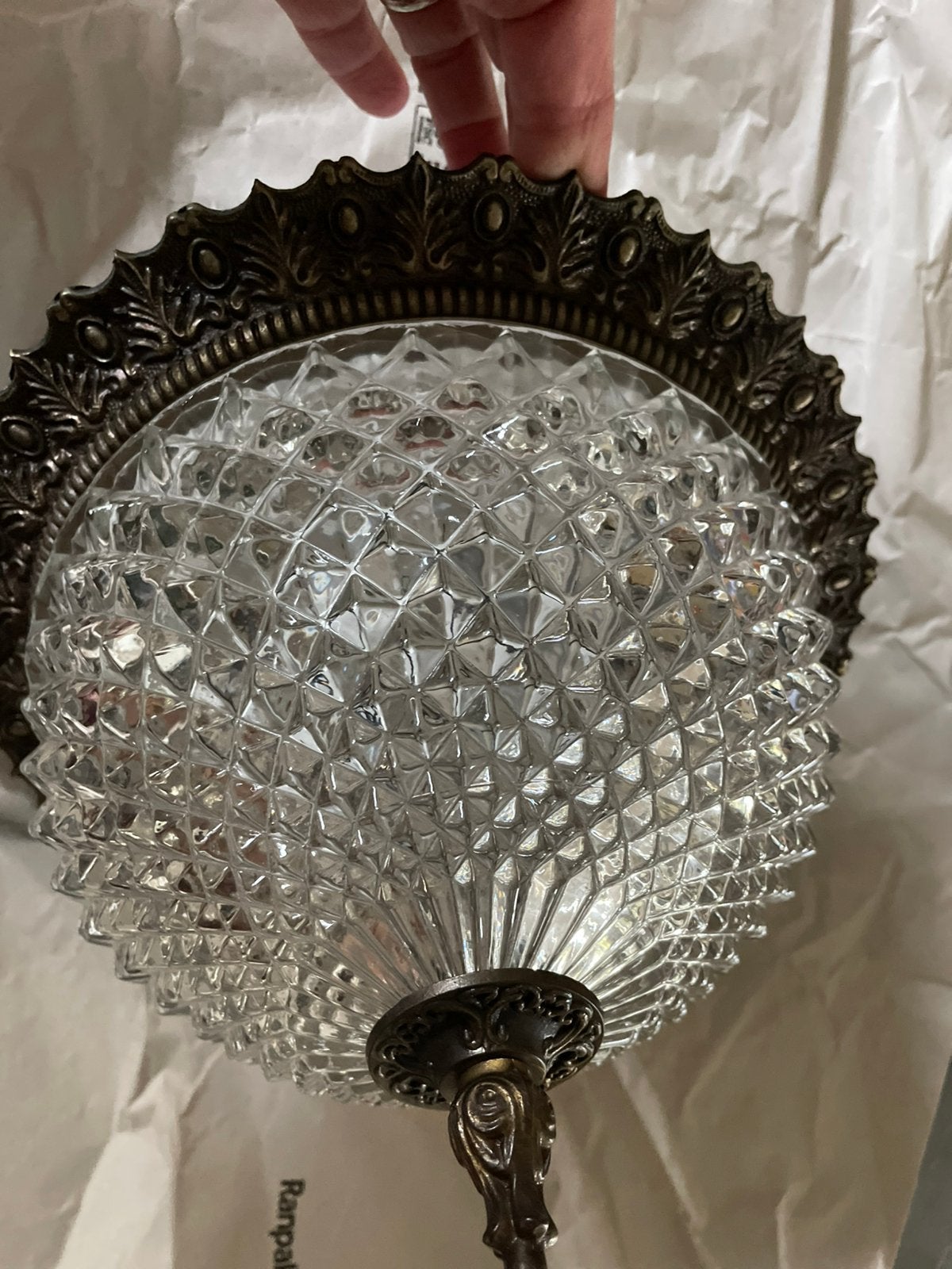 Vintage plafonniere, Huis en Inrichting, Gebruikt, Inclusief lichtbron, 25 cm, Antiek