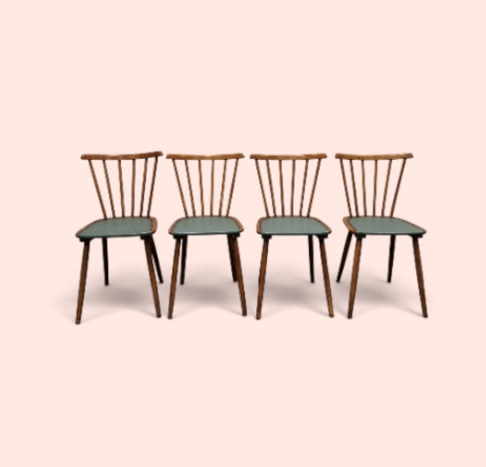 Set van 4 vintage houten eetkamerstoelen uit de jaren '50, Ophalen of Verzenden