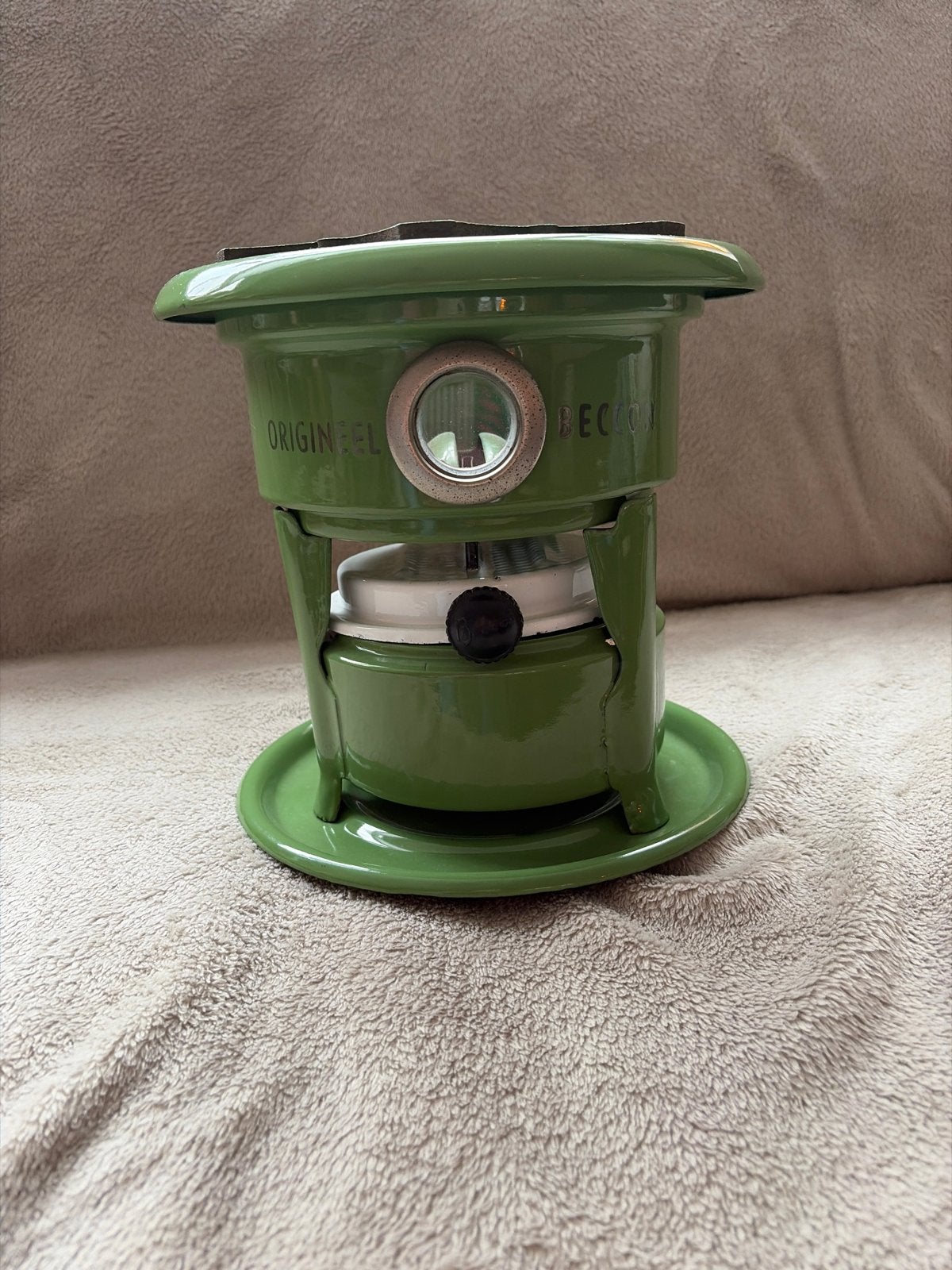 Emaille petroleumstel 1 pit - Groen, Vintage, Antiek en Kunst, Ophalen