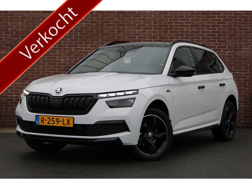 Skoda Kamiq 1.0 111PK DSG Monte Carlo |PANO-DAK|SPORTSTOELEN, Stof, Gebruikt, Wit, 630 kg