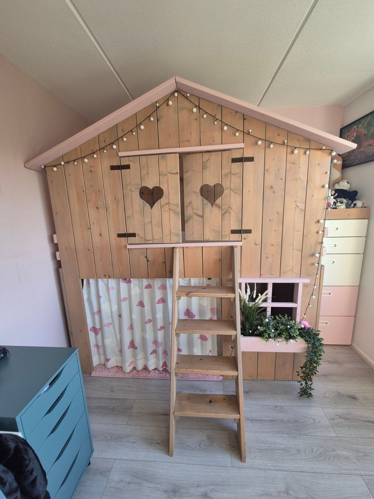 Super mooi steigerhouten bed (90x200cm), Kinderen en Baby's, Kinderkamer | Bedden, Gebruikt, 180 cm of meer, 85 tot 100 cm, Hoogslaper of Stapelbed