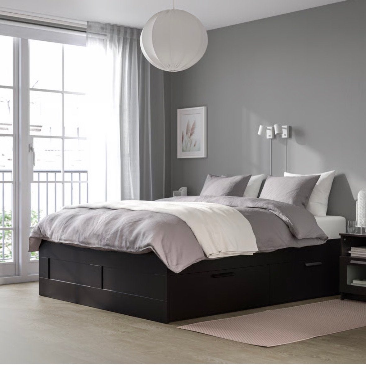 IKEA bed(brimnes) met 4 lades, Ophalen, Gebruikt, Zwart, Tweepersoons