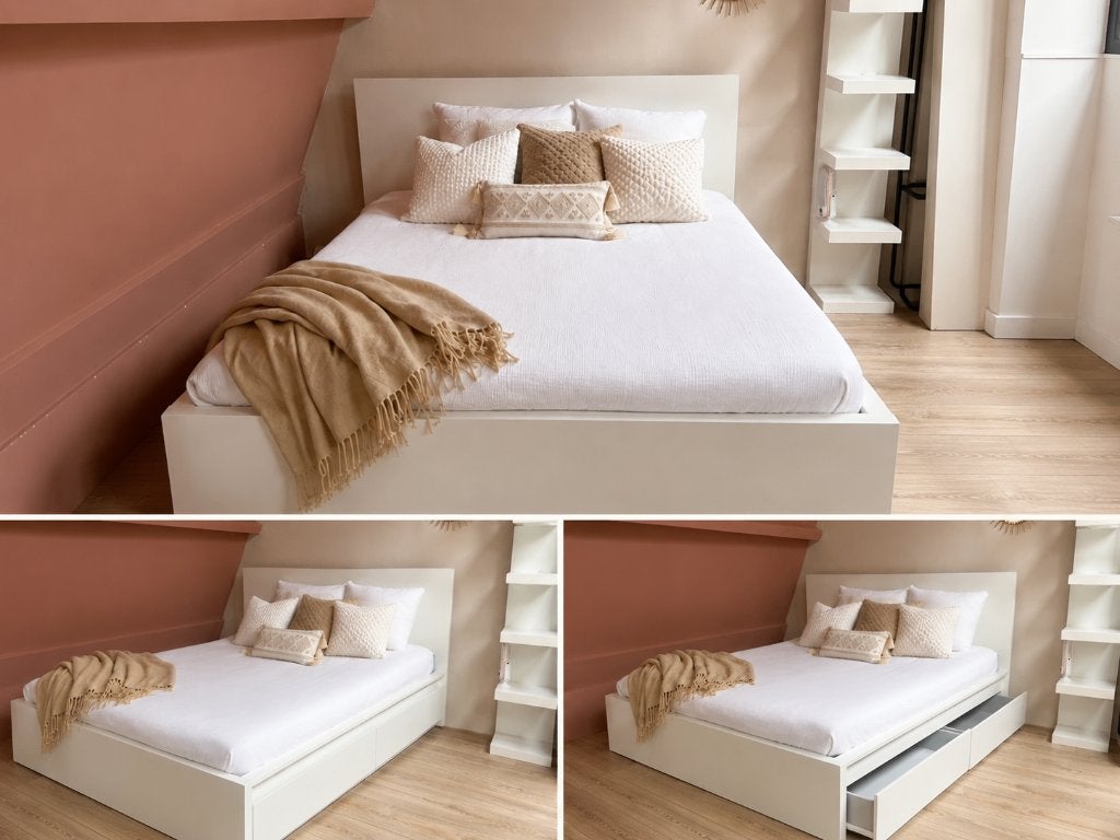 IKEA MALM tweepersoonsbed wit met 2 opberglades, Ophalen, Wit, Tweepersoons, 140 cm
