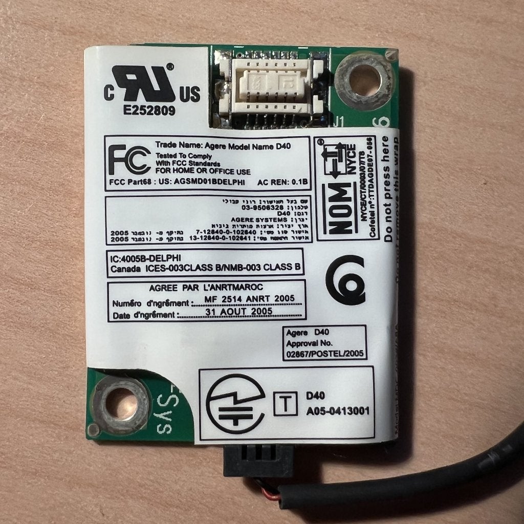 AGERE SYSTEMS D40 Delphi 56K data/fax modemkaart met kabel, Ophalen of Verzenden, Zo goed als nieuw