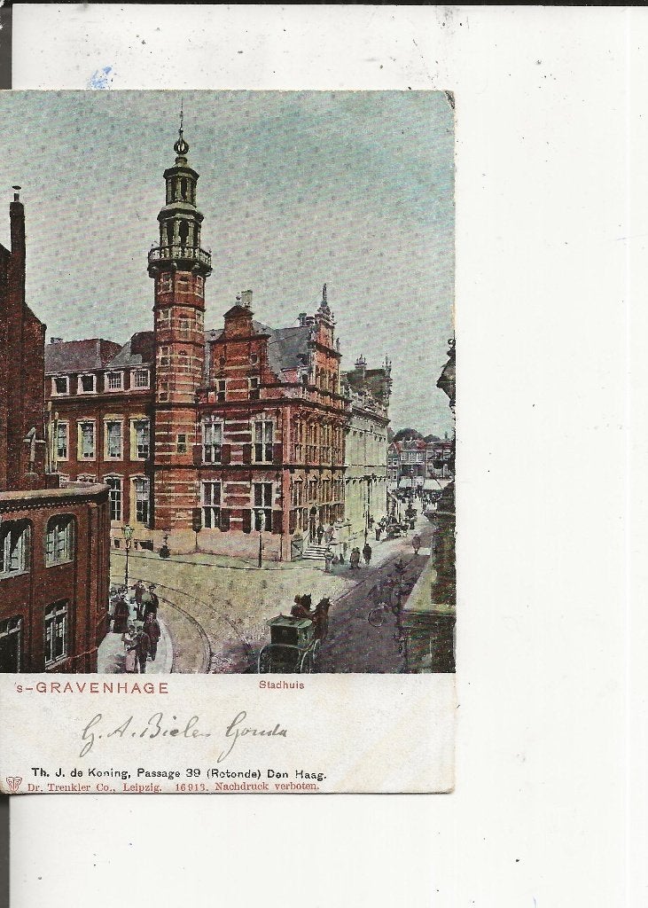 Den Haag Groenmarkt Stadhuis en koets 1903, Ophalen of Verzenden, Voor 1920, Gelopen, Zuid-Holland