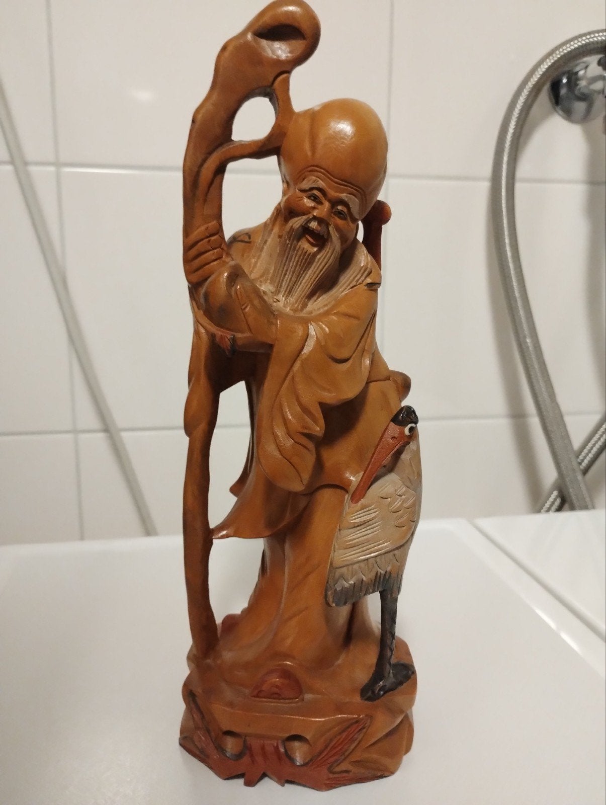 Chinees houten Shou Lao beeld, Antiek en Kunst, Ophalen of Verzenden