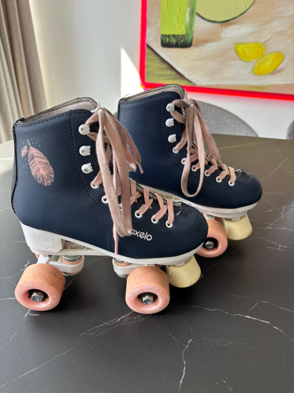 Oxelo rolschaatsen, mt 35, donkerblauw met roze, Ophalen, Zo goed als nieuw, Kinderen