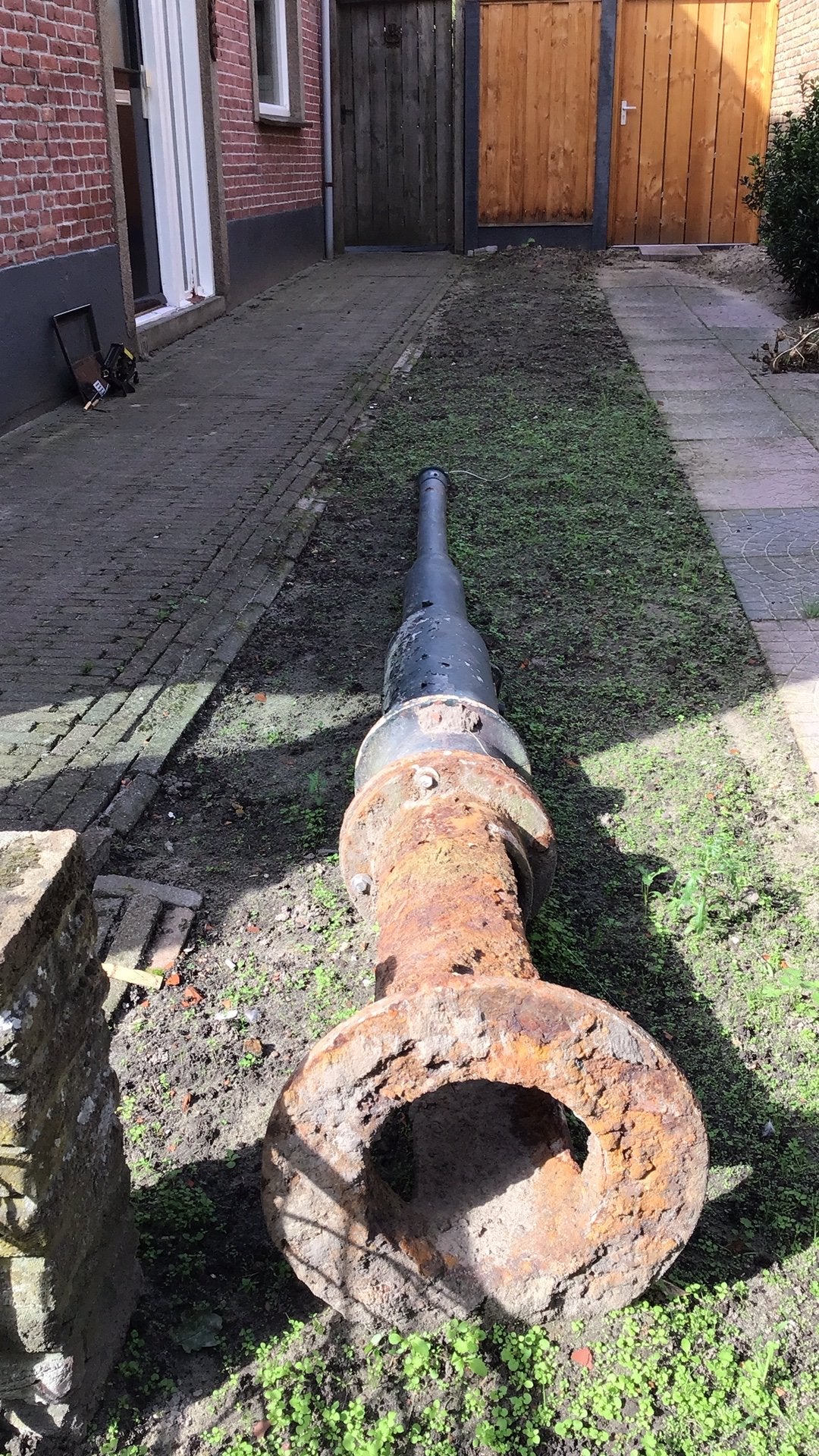 Gietijzeren lantaarn /tuinlamp zonder kap, Ophalen, Gebruikt, Staande lamp, Netvoeding