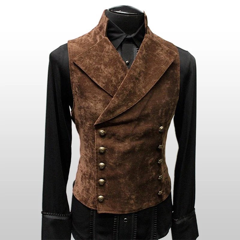 Bruin suede heren giletje steampunk renaissance victoriaanse, Verzenden, Nieuw, Overige maten, Kleding