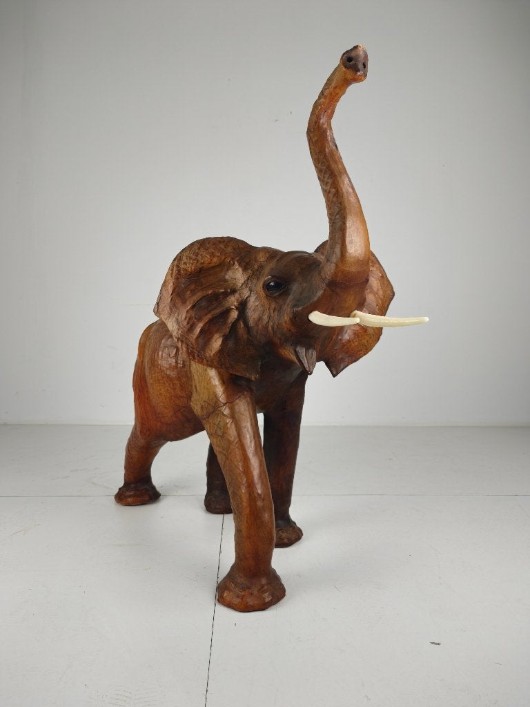 Magnificent ExtraLarge Leather Elephant Sculpture – ca. 1950, Antiek en Kunst, Ophalen of Verzenden