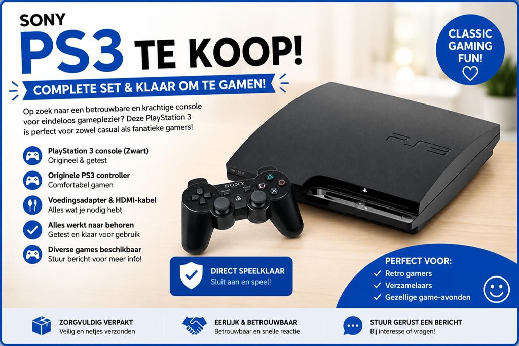 PlayStation 3 Slim te Koop – Compleet & Klaar om te Gamen!, Spelcomputers en Games, Ophalen of Verzenden, Zo goed als nieuw, Met harde schijf