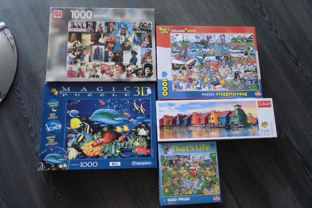 puzzels 5 x, Ophalen of Verzenden, 500 t/m 1500 stukjes, Gebruikt
