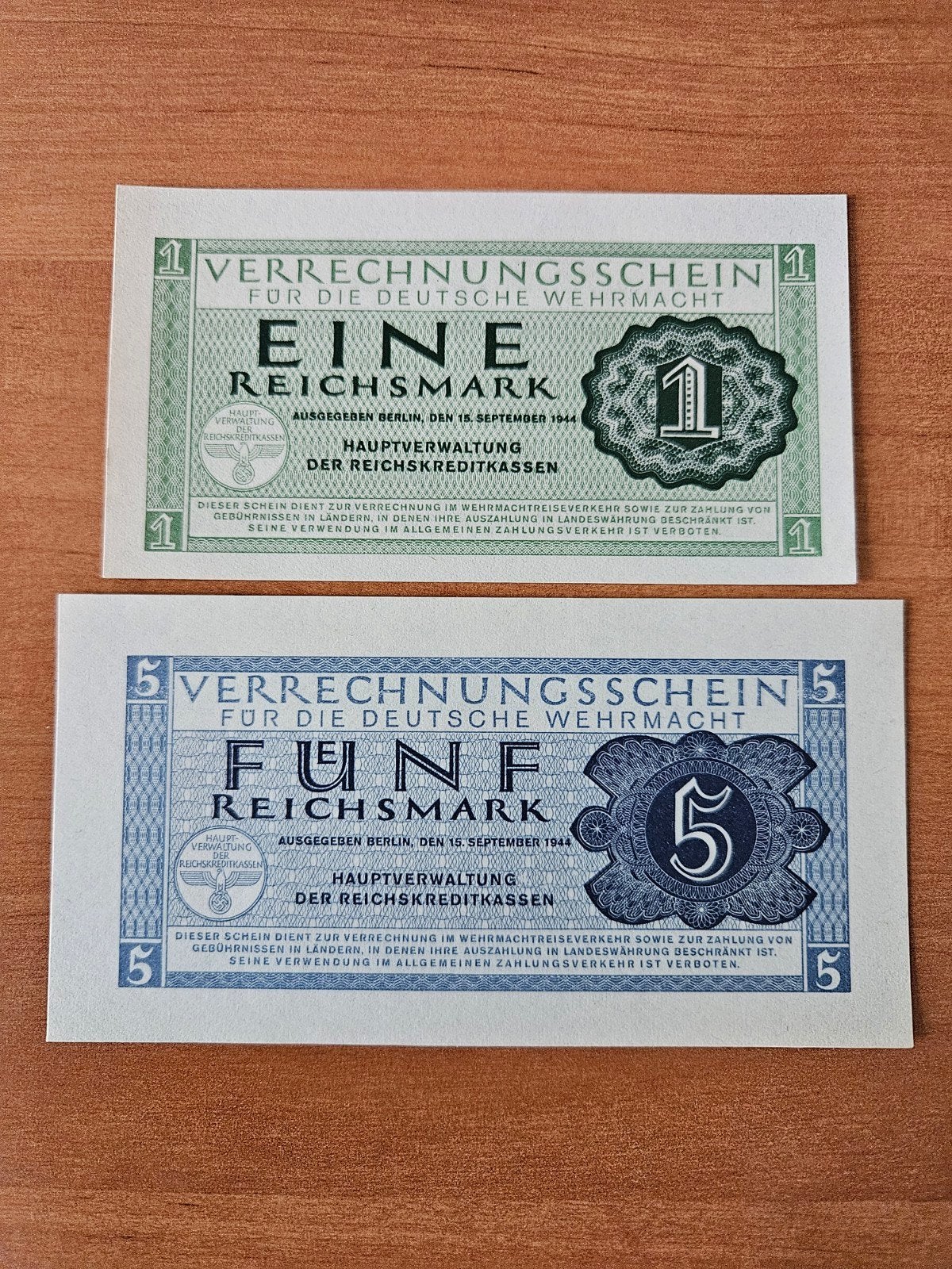 1 en 5 Reichsmark Duitsland WWII 1944 set, Postzegels en Munten, Bankbiljetten | Europa | Niet-Eurobiljetten, Ophalen of Verzenden