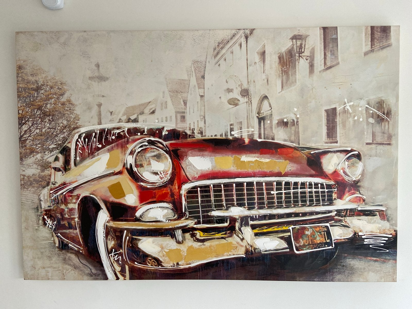 Olieverfschilderij oldtimer auto 80x120cm, Olieverf, Op houten frame, Textiel, Ophalen