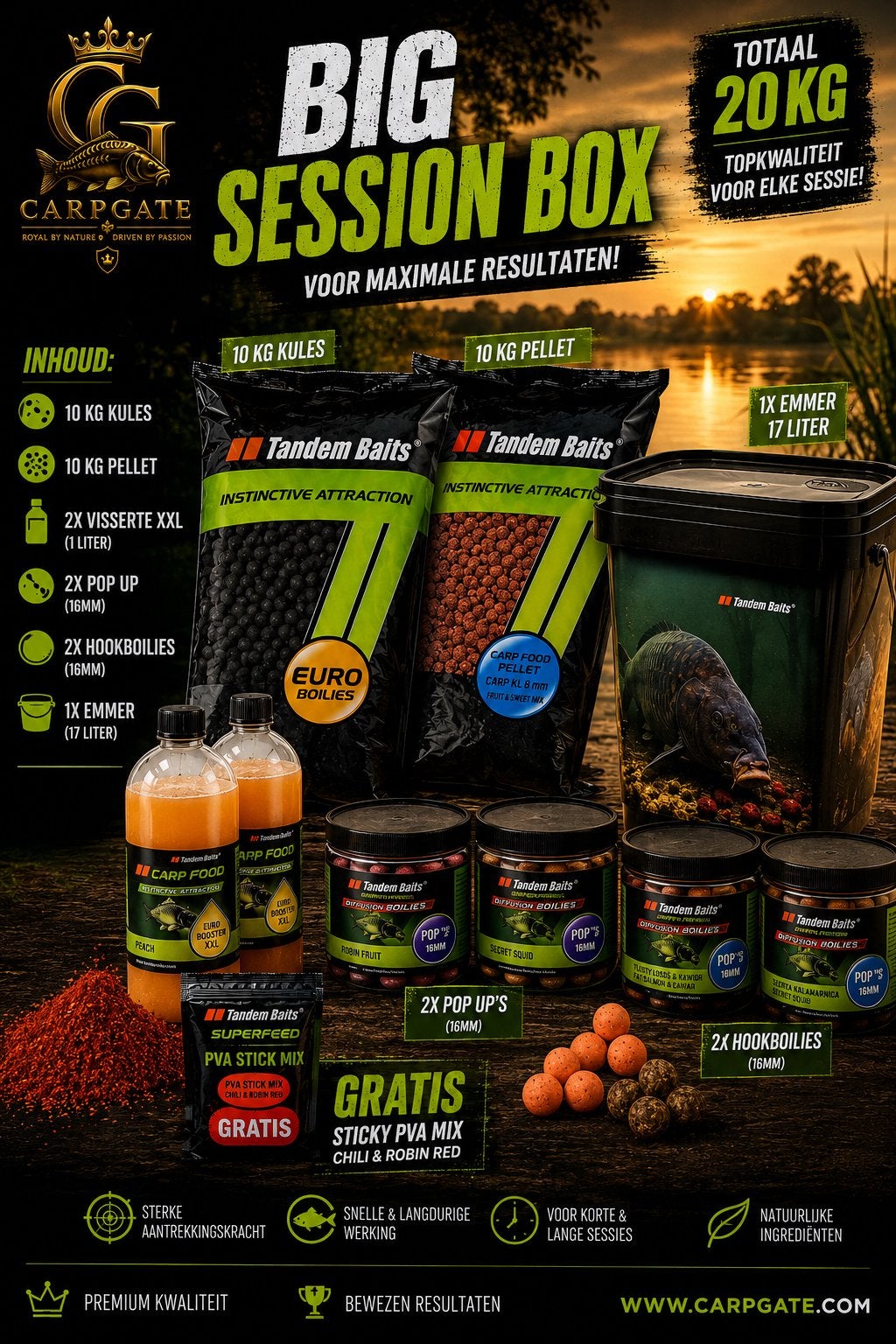 CarpGate Big Session Box - 20KG Karpervisvoer Set, Watersport en Boten, Verzenden, Nieuw, Overige typen