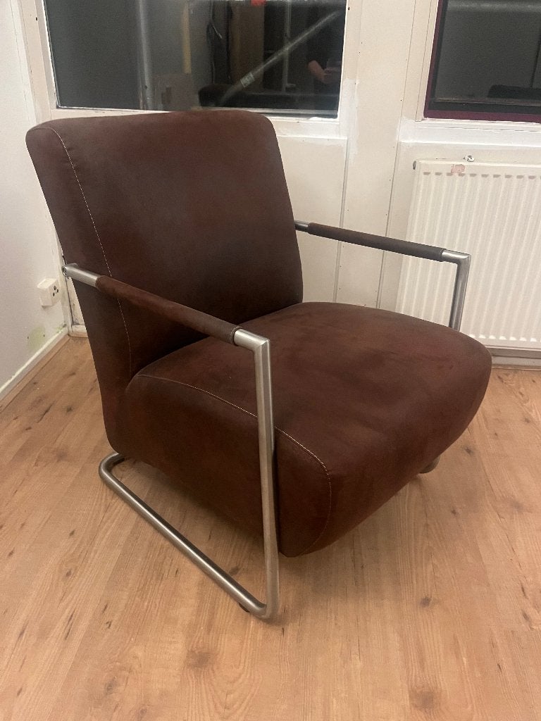 Bruine vegan suède fauteuil, Ophalen, Minder dan 75 cm, Zo goed als nieuw, 50 tot 75 cm