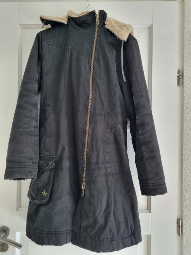 Hemp Hoodlamb zwarte zeer warme lange winterjas maat 34 / 36, Zwart, Ophalen of Verzenden, Zo goed als nieuw, Maat 34 (XS) of kleiner