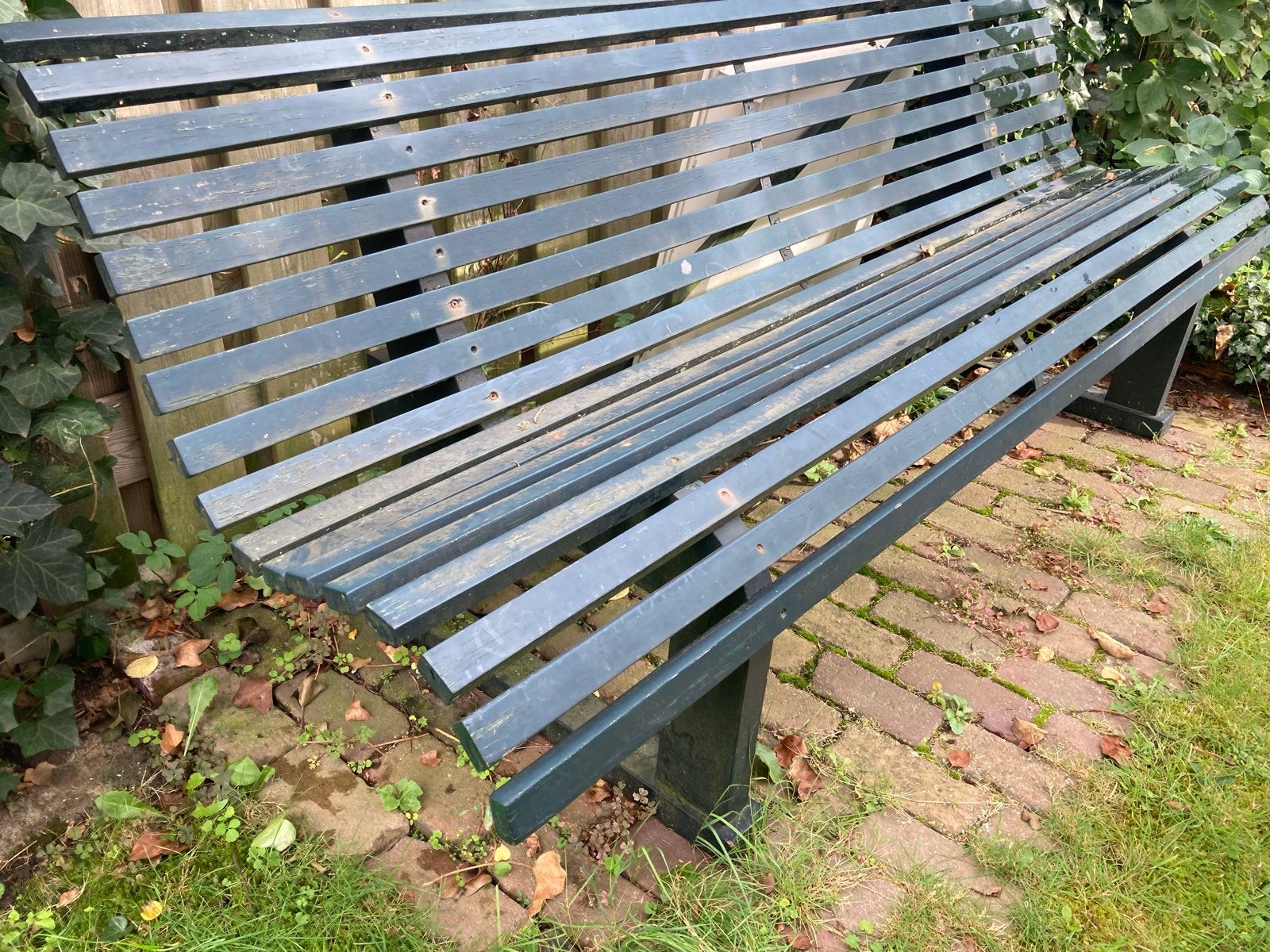 Groene robuuste tuinbank - Hout en metaal, Tuin en Terras, Ophalen, Gebruikt, Hout