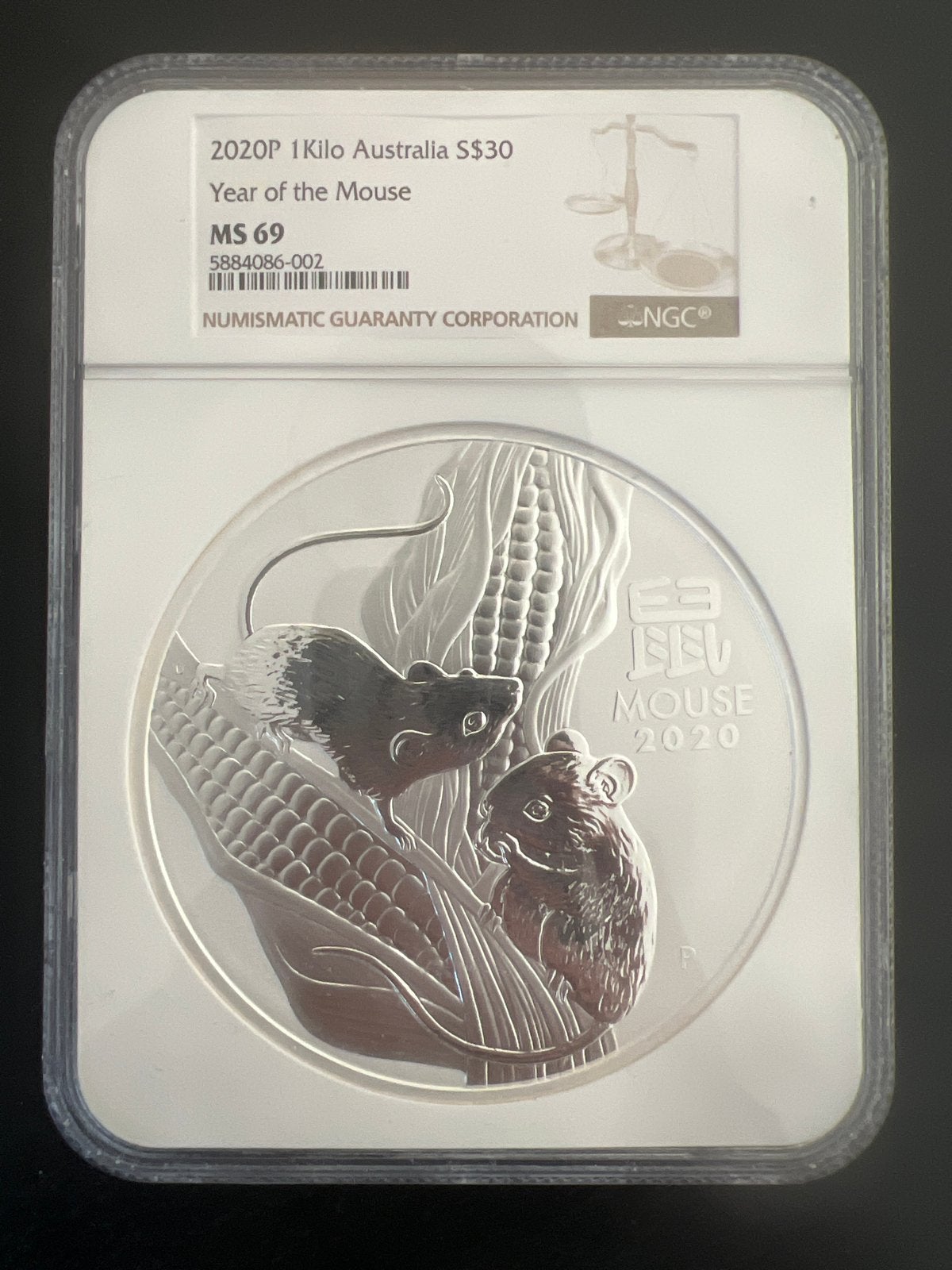 2020 1 Kilo Jaar van de Muis Zilveren Munt NGC MS69, Postzegels en Munten, Ophalen of Verzenden, Losse munt, Zilver