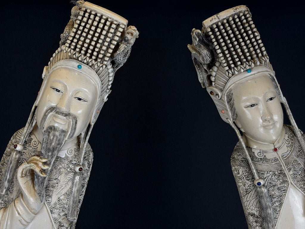 Indrukwekkend paar grote ivoren keizersbeelden China 96cm!, Ophalen, Overige onderwerpen, 50 - 100 cm, Overige materialen