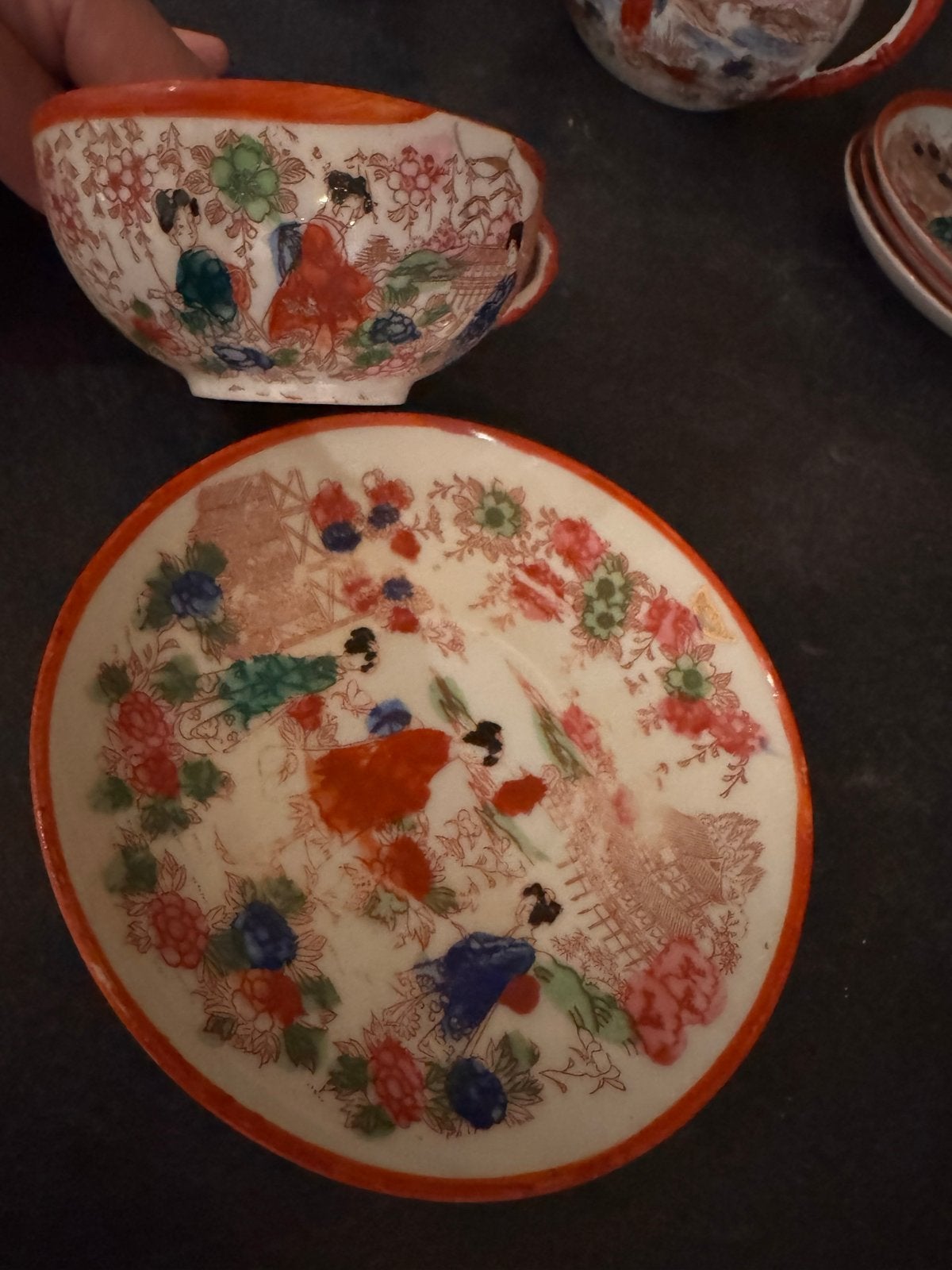 Bijzonder Japans Kutani theeservies, ca. 1930-1950, Antiek en Kunst, Ophalen of Verzenden