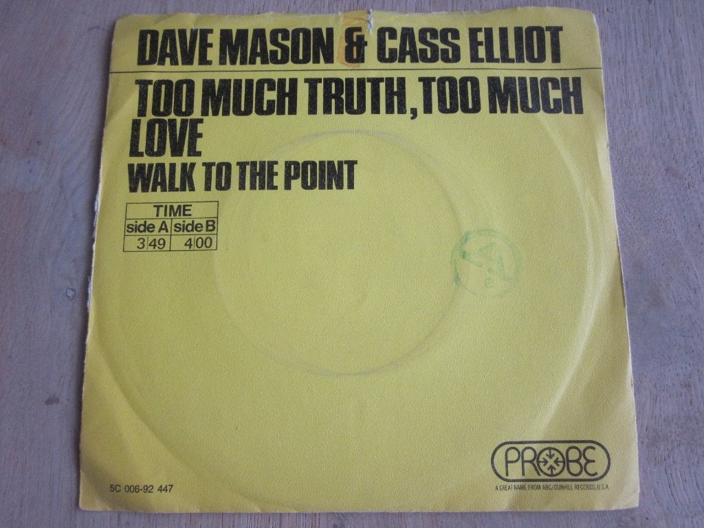 Dave Mason & Cass Elliot - Too much truth, too much love, Verzenden, 7 inch, Zo goed als nieuw, Pop