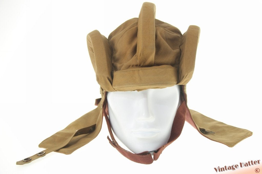 Vintage tankhelm kaki bruin katoen 57-58 gratis verzenden NL, Tweede Egelantiersdwarsstraat 7, Amsterdam (NL), Ophalen of Verzenden
