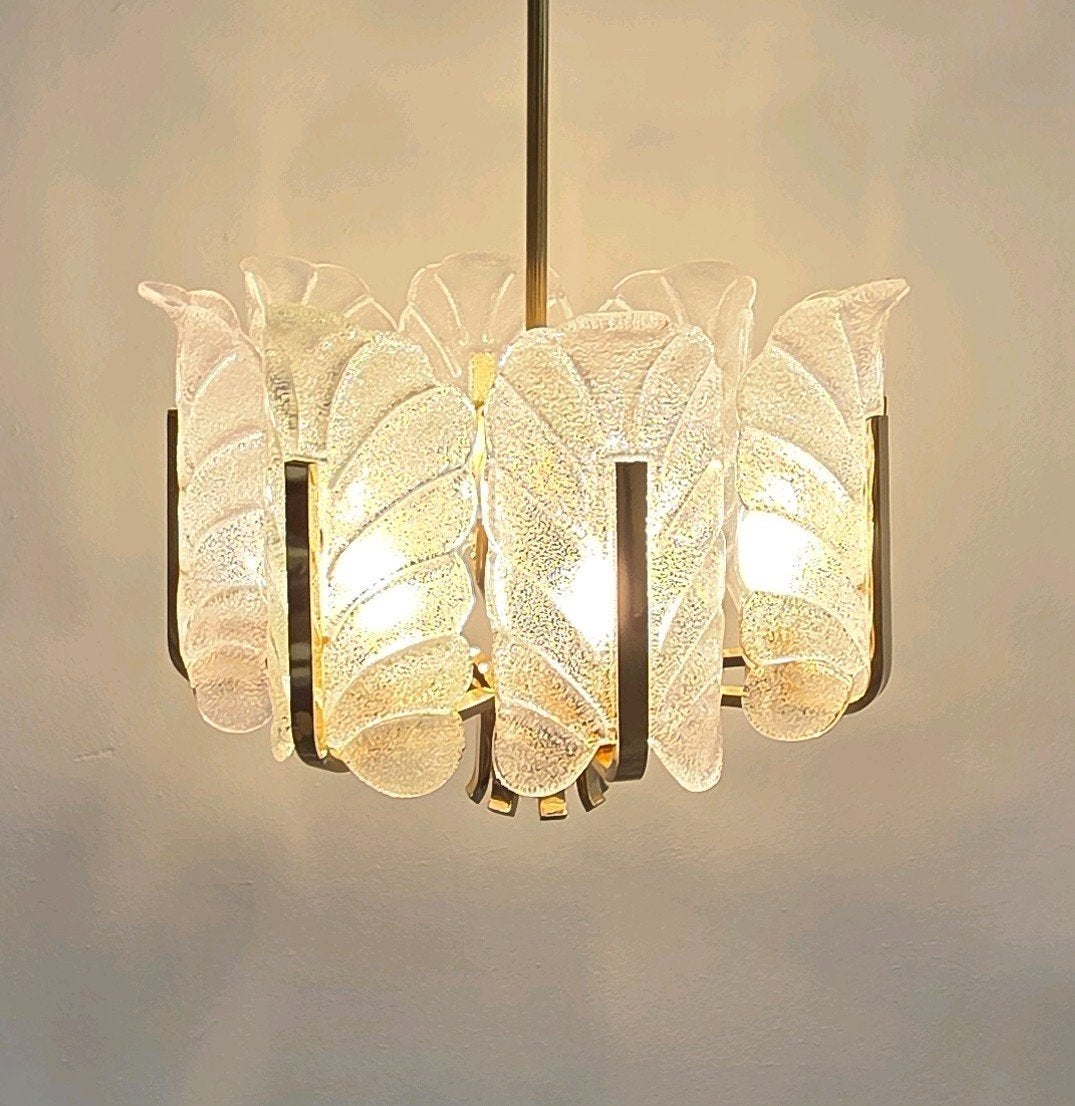 Mid Century kroonluchter JBS Carl Fagerlund  ijsglas lamp, Ophalen, E14 (klein), Zo goed als nieuw, Glas