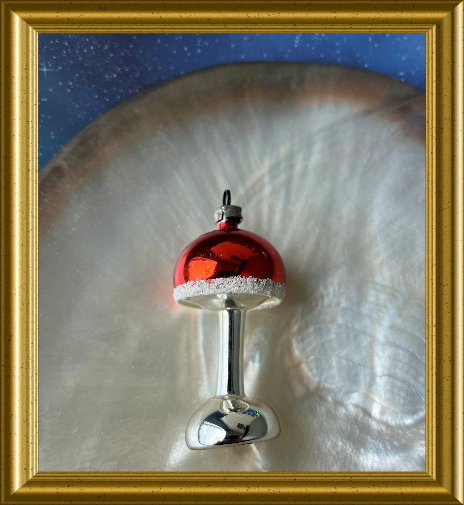 Oude glazen kerstbal (nr. 6): schemerlampje, rood met zilver, Gebruikt, ., Ophalen of Verzenden, .