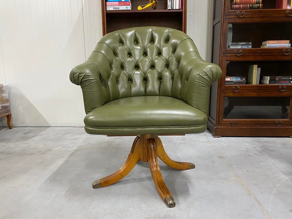 Preachtige Engels Chesterfield bureaustoel antiek groen, Ophalen of Verzenden, Gebruikt