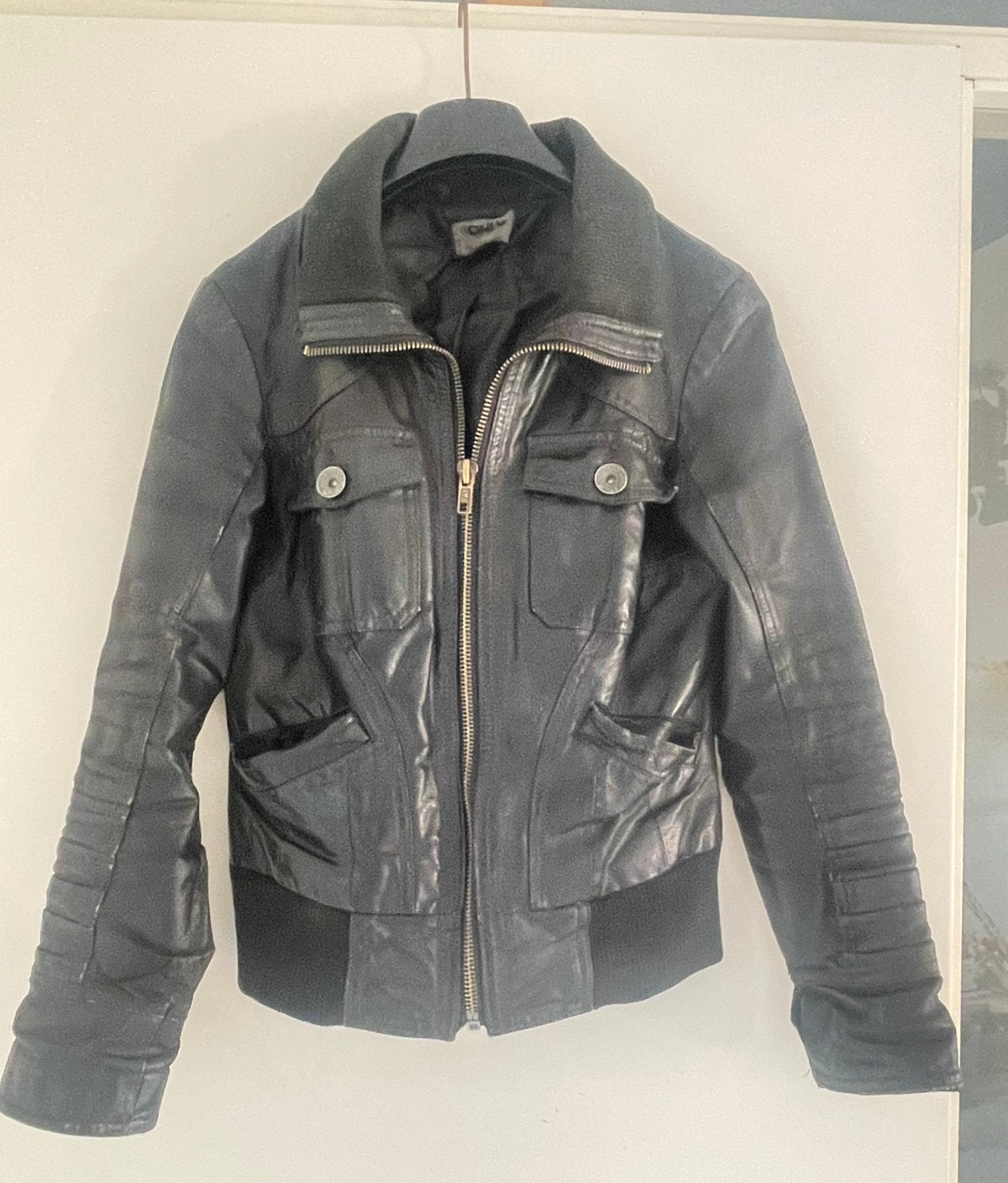 Zwart, leren jack. Maat M/38, Kleding | Dames, Ophalen of Verzenden, Gedragen, Maat 38/40 (M), Zwart